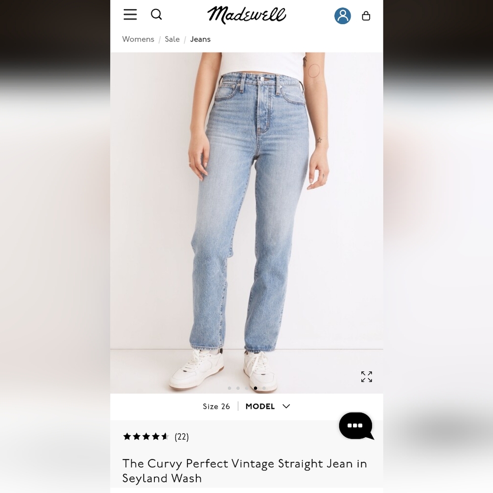 Madewell Curvy Perfect Vintage Straight Jeans Seyland Wash, 29